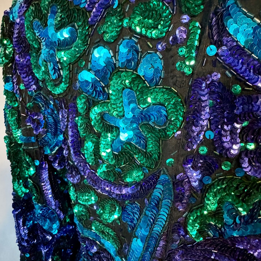 (M) Laurence Kazar Blue Green Sequin Embellished Blouse - Picture 6 of 13